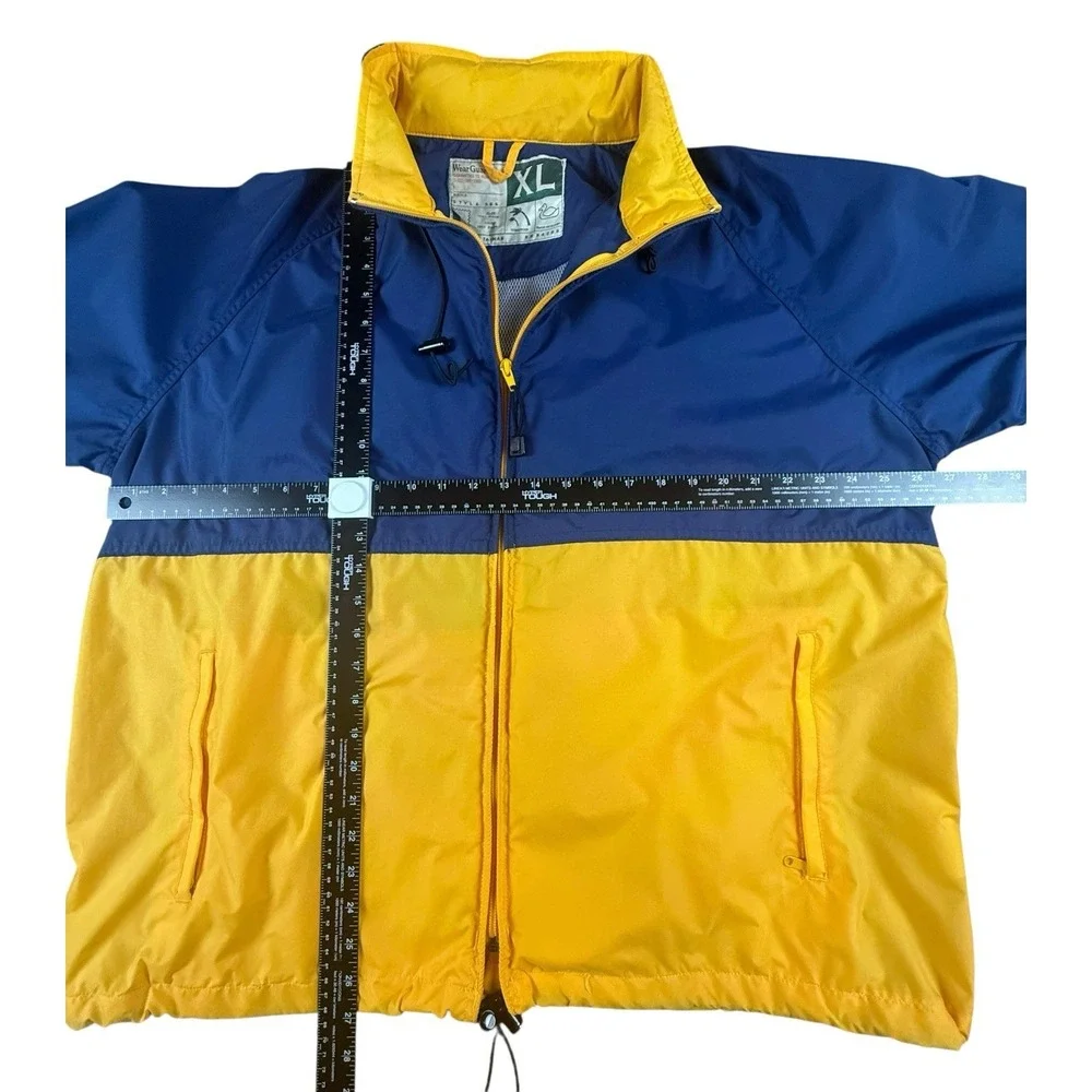 VINTAGE WEARGUARD Mens XL Blue Yellow Hooded Windbreaker Jacket